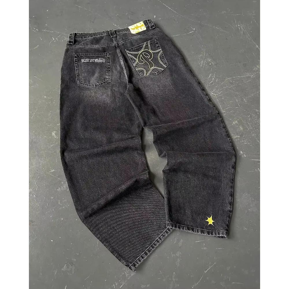 Streetwear Y2K Hip Hop Retro Blue Loose Jeans Harajuku Jeans Men's Pants High Waist Loose Letter Embroidered Trousers