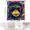 Digital Shower Curtain - Stylized Monkey, Colorful Headphones, Psychedelic Background, Playful Design