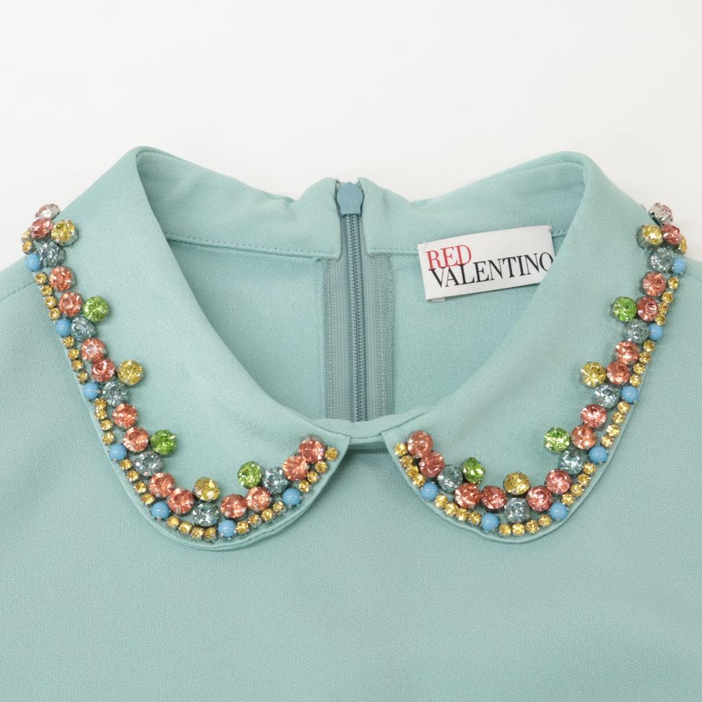 RED VALENTINO SR3VAH020F1 Green Collar Bijou Dress dress 40 greenUsed