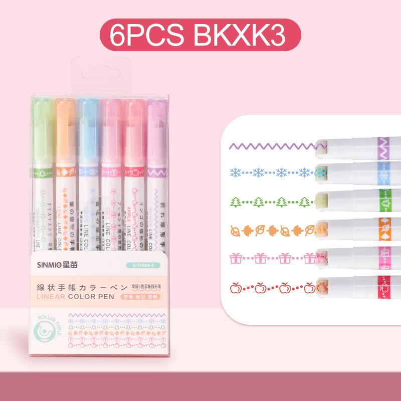 3/6pcs Flower Shape Outline Pens Curve Roller Tip Pen Highlighter Marker Stationery Graffiti Scrapbook Line Drawing Tool TMZ
