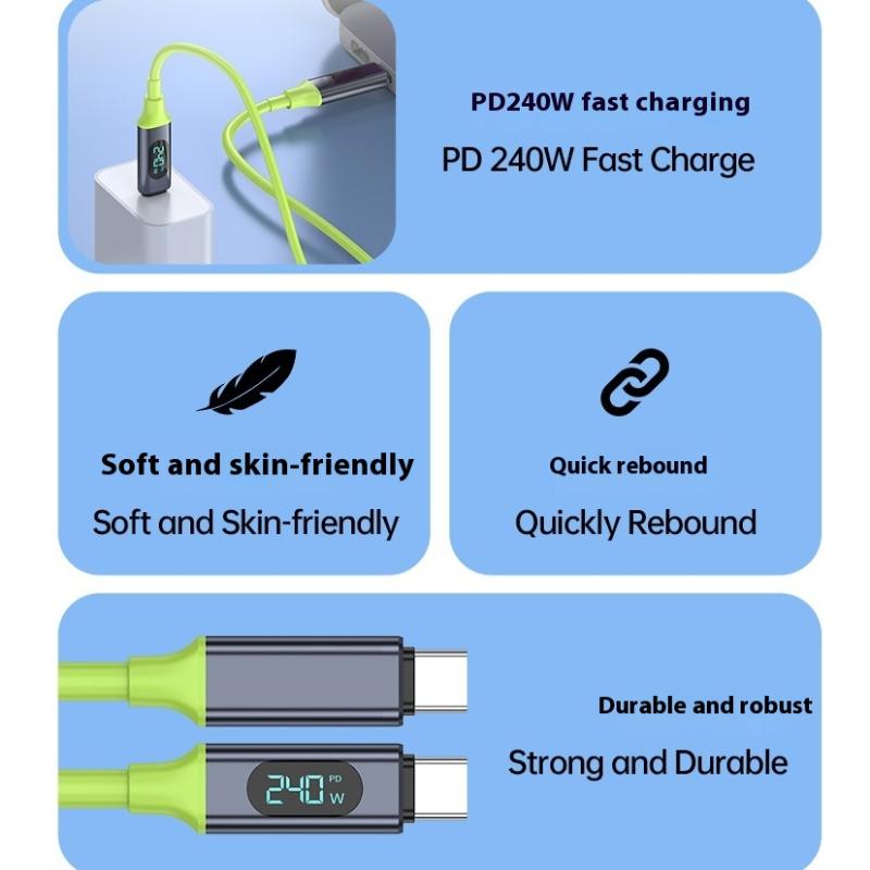 Digital 240W Fast Charging Usb Type C Cable Usb-C Quick Charge Data Transmission Charger Cord For Phone