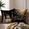 1pc Black Golden Christmas Cushion Cover Snowman Durable Cover 2025 New for Home Ornament Xmas New Year Christmas Decoration