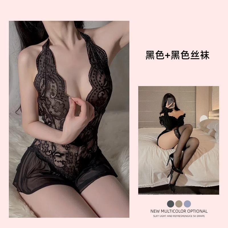 Sex Lingerie Sexy Lace Uniform Temptation Hollowed Out Open Gear Free Onesie Women's Hot Pure Desire Suit