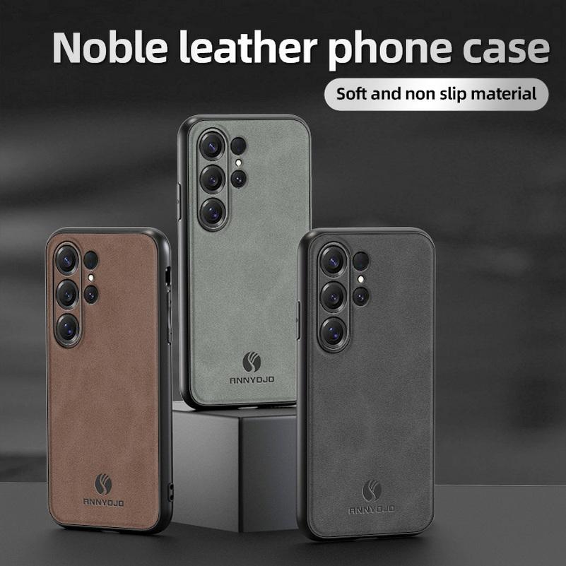 Matte Plain Leather Case For Samsung S26 Ultra S26 + S25 Edge Galaxy S24 Plus S23 FE S22 Built-in Metal Car Mount Holder Cover