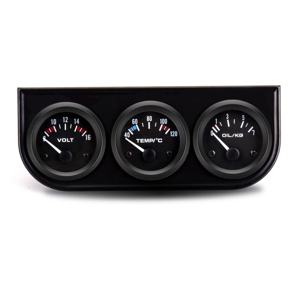 52mm Car Triple Gauge Voltmeter Water Temp Gauge (Celsius) Oil Pressure Gauge(Bar) 3 in 1 Car Modification Gauge With Sensor