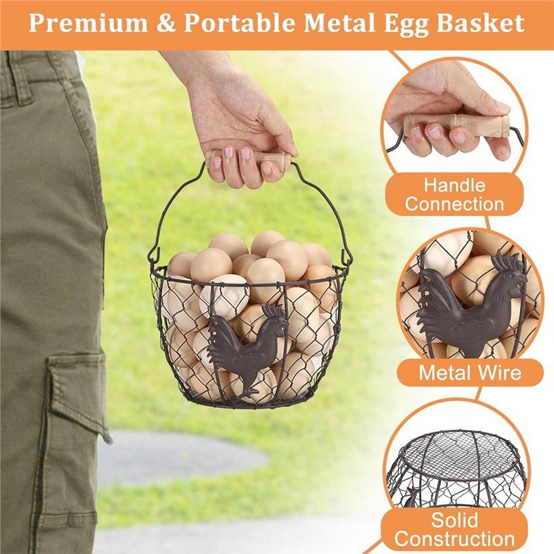 Fresh Rustic Metal Wire Egg Basket 8"- 2 PCS For Farmhouse Style Fresh Eggs For Gathering, Chicken Storage Container Holder