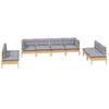 8 Piece Garden Lounge Set with Grey Cushions Solid Pine Wood