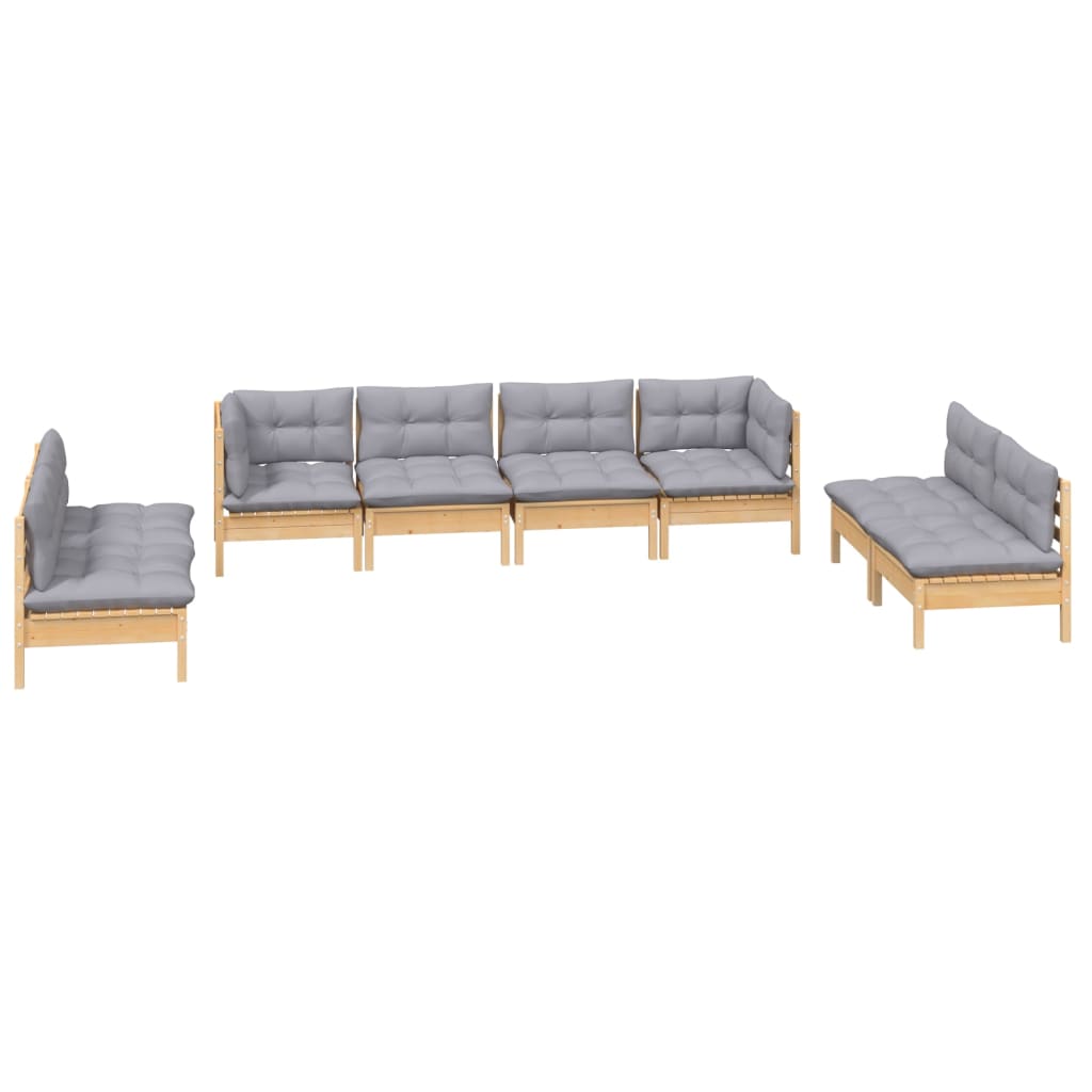 8 Piece Garden Lounge Set with Grey Cushions Solid Pine Wood