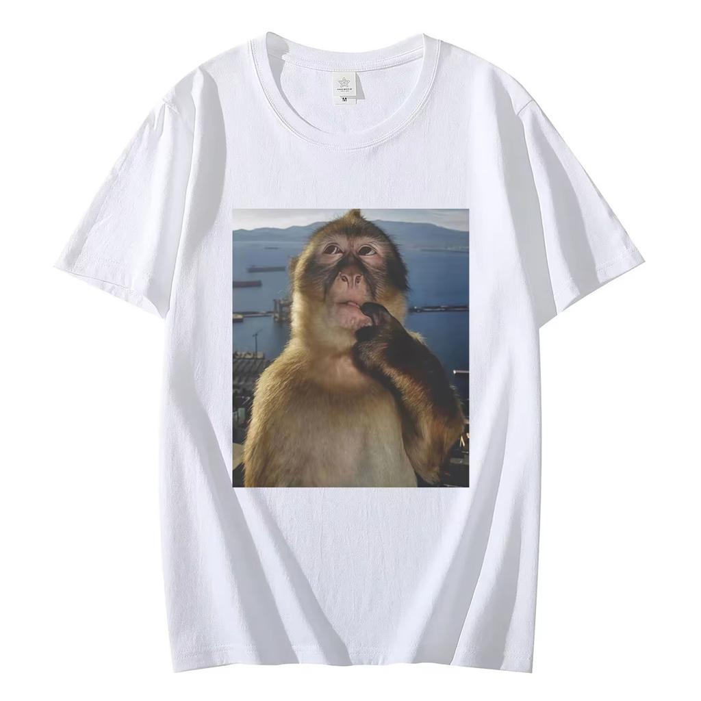 Denkender Lustiger Affen Meme Grafik T-Shirts Unisexs DAMENs High Street Mode Trend T-Shirt Sommer Lässig Locker Baumwoll-T-Shirts