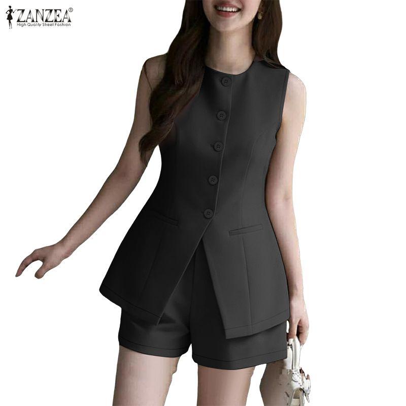 ZANZEA Women Sleeveless Vest Tops and Shorts Summer Two Piece Suit Sets