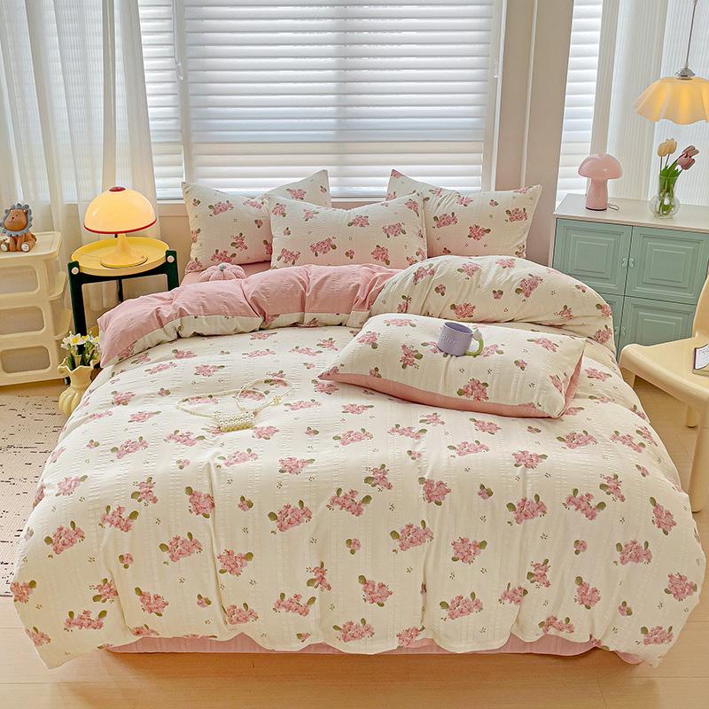 Flowers Bedding Set with Pillowcase Bed Sheet Single Full Size Bed Linen Washed Cotton Duvet Cover Set Queen/King Double Size