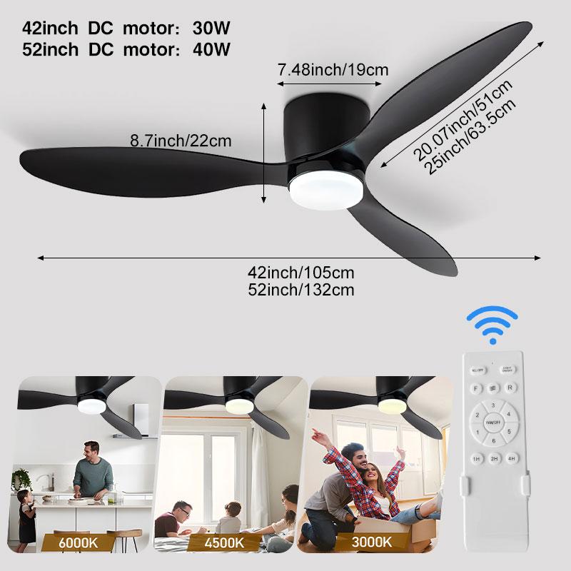 

Внутренние светодиодные потолочные вентиляторы с дистанционным управлением для спальни, гостиной, потолочные светильники с двигателем постоянного тока, большой объем воздуха, черный, белый 52inch(132CM)