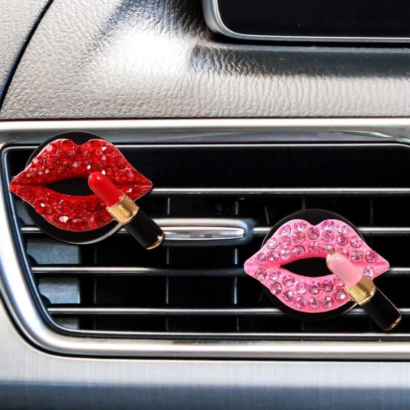 Car Air Outlet Perfume Clip Aromatherapy Clip Diamond Red Lips Clips Air Freshener Clips Auto Interior Decoration Accessories