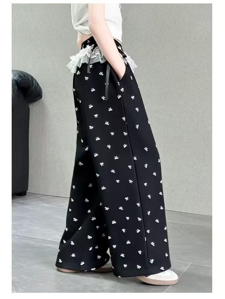 Girls' Quick-Dry Wide-Leg Ice Silk Pants with Bow Knot - Mosquito Repellent, Cool & Breathable Summer Casual Pants for 2026