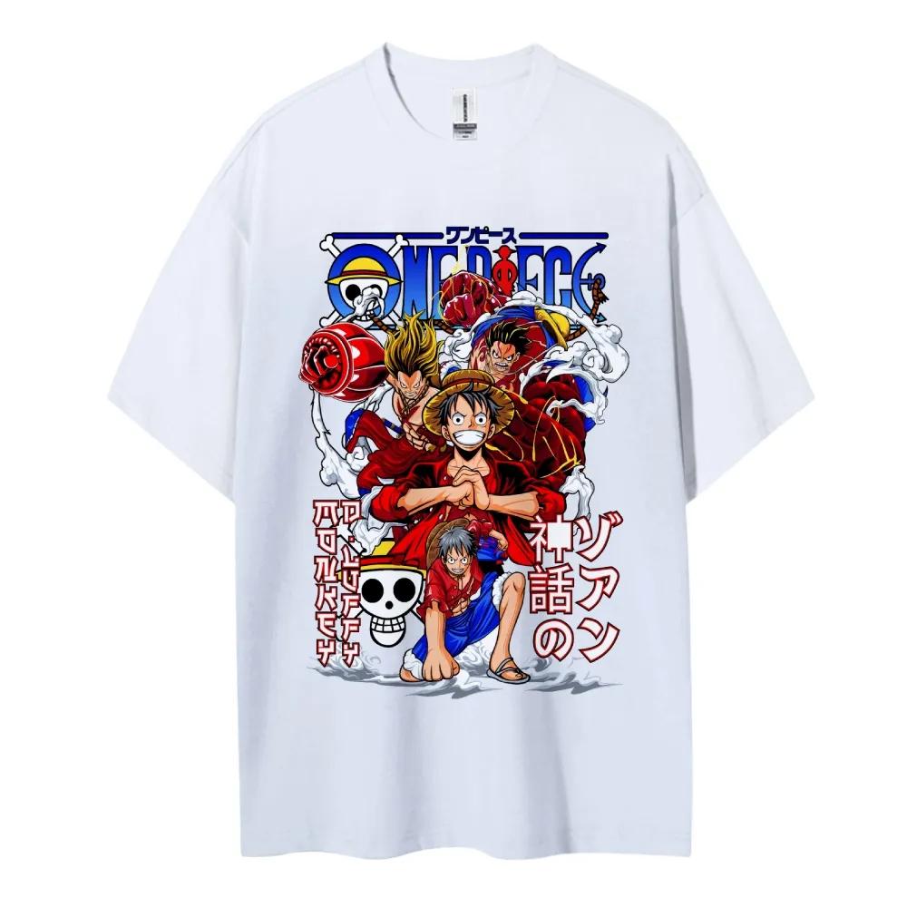 2026Summer for Men New Purecotton One Piece Character Exquisite Anime Printed Shortsleeved Tshirt Round Loose Quality Shirt