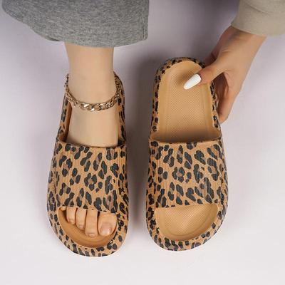 Korean Leopard Print Flip Flops: Outdoor Sandals & Thick Bottom Bathroom Slippers for Couples