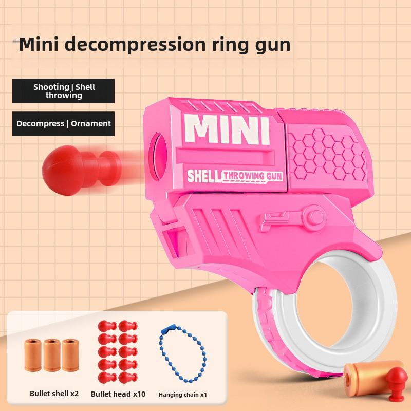 New Decompression Toy Gun Throwing Shell Bullet Gun Fingertip Gyroscope Can Fire Soft Bullet Plastic Finger Gun Decorative Chain