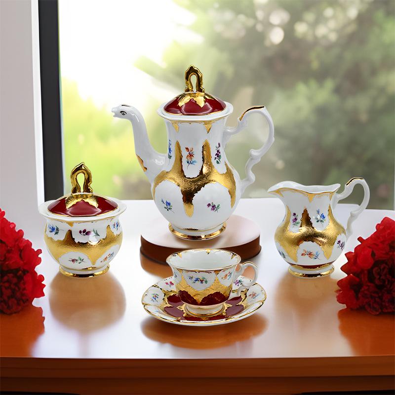 Karosa European Relief Gold Coffee Cup Set - Luxury Gold-Trimmed High-Temperature Bone China Cups & Saucers in Gift Box