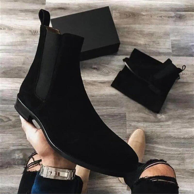 Fashion Fashionable Men Chelsea Boots PU Korean Version Versatile Suede European and American Short Boots Size 38-46 Men Boots