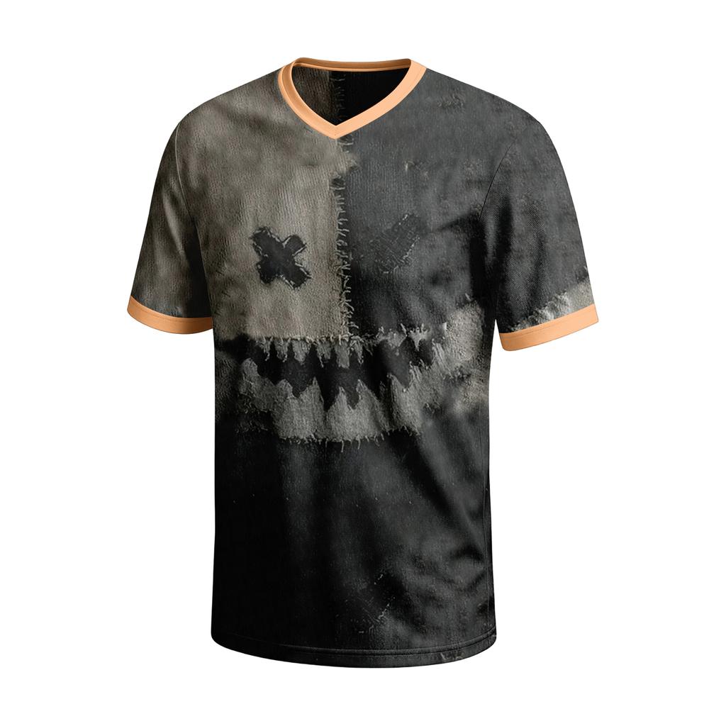 Men's Short Sleeve V-Neck T-Shirt with Halloween Print for Casual Daily Wear