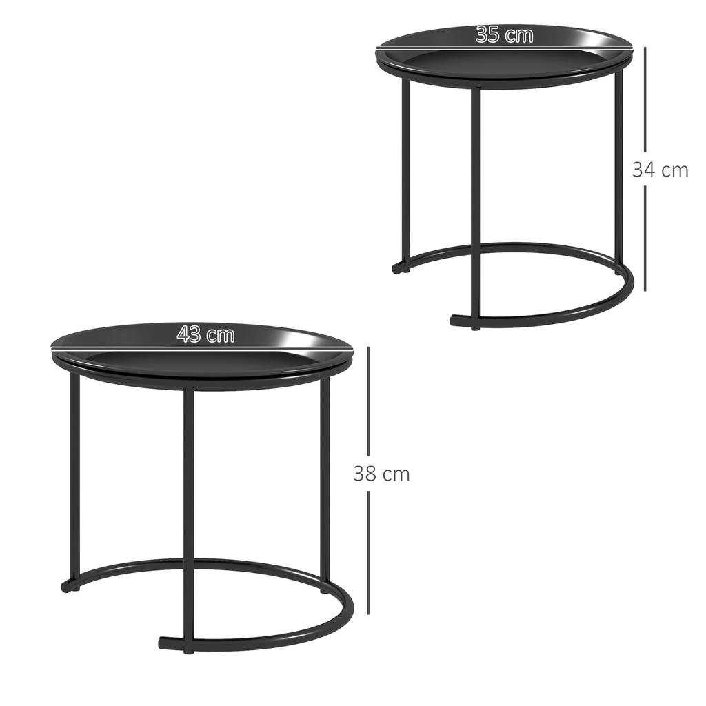 Nesting Tables Set of 2, Side End Table with Removable Tabletop Tray and Steel Frame for Living Room, Bedroom, Black