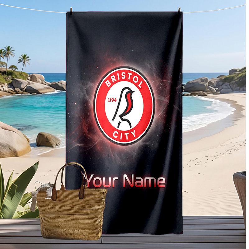 Bristol City Personalized Printed Beach Towel Soccer Logo Support Custom Name Text Absorbent Towel For Sport Travel Special Gift
