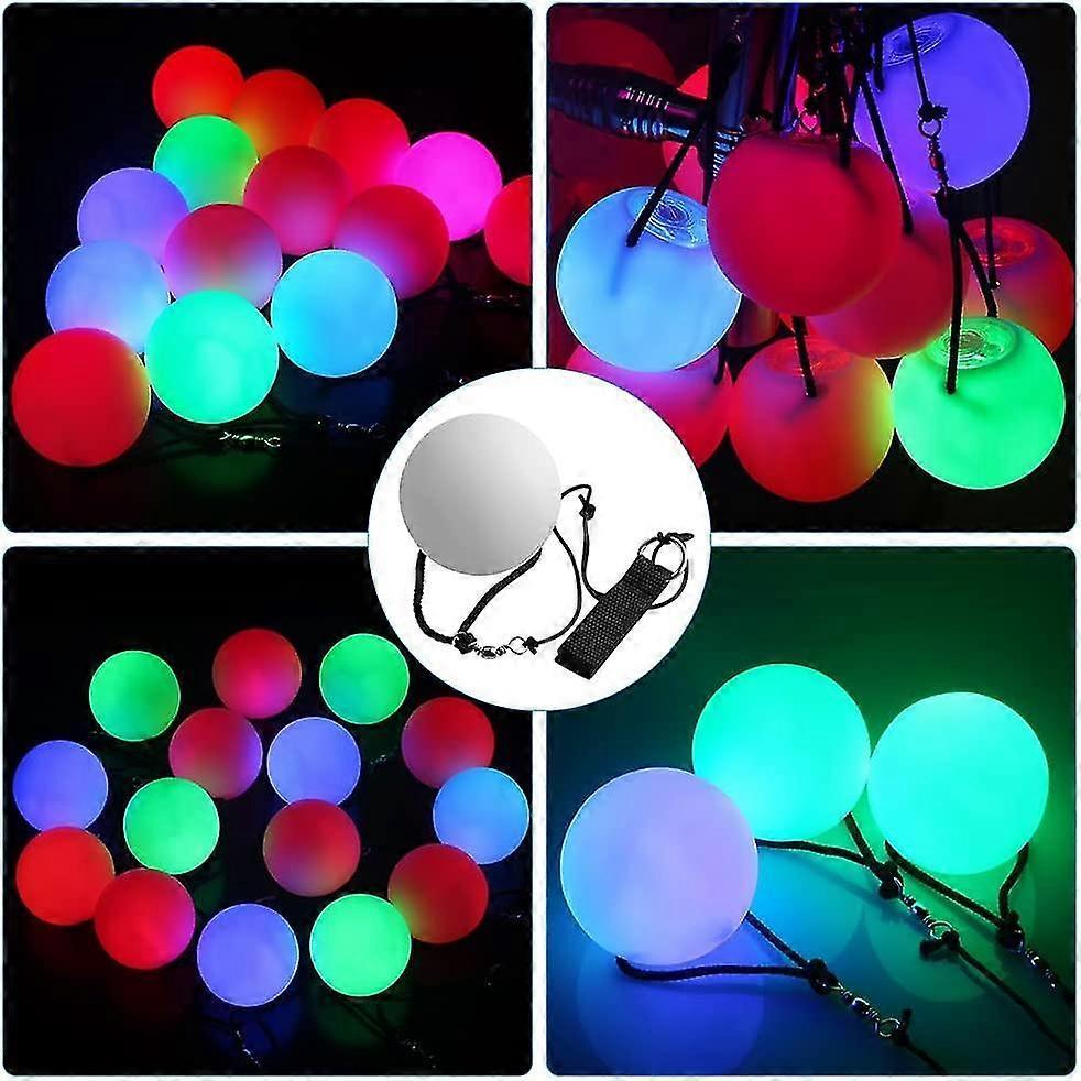 Led Poi Balls, Set Of 2 Led Poi Juggling Balls With Rainbow Colours And Strobe Effect, Led Glow Poi Set For Beginners And Professionals