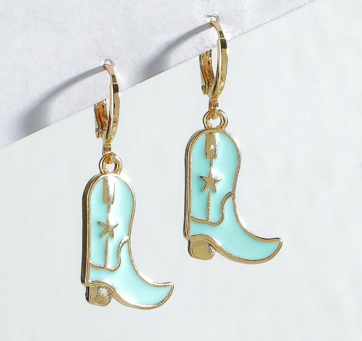 Dangly Cow Print Boot Cowboy Cowgirl Western Earrings Brown Metal Zircon Boho Bohemia Fur Hat Boot Star Earrings Golden EAR0126