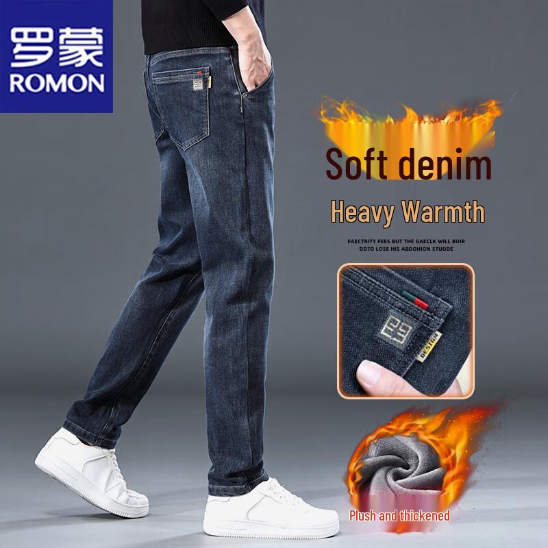 

Romon Men s Business Casual Warm Straight-Leg Jeans 40