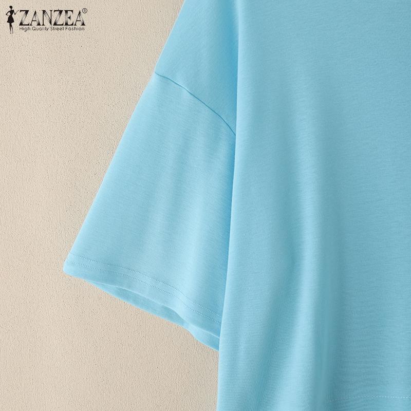 ZANZEA Women Summer Round Neck Short Sleeve Casual T-Shirts