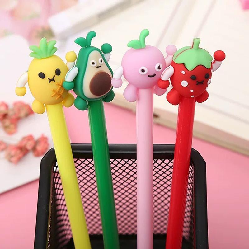 4 Pcs Fruit Face Gel Pens Cartoon Shape Writing Tools Comfortable Grip Kids Stationery School Office Supplies
