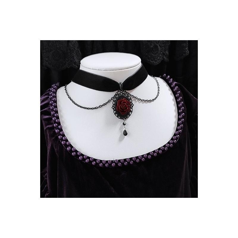 Gothic Rose Choker Necklace With Cross Chain For Women Halloween Accessories