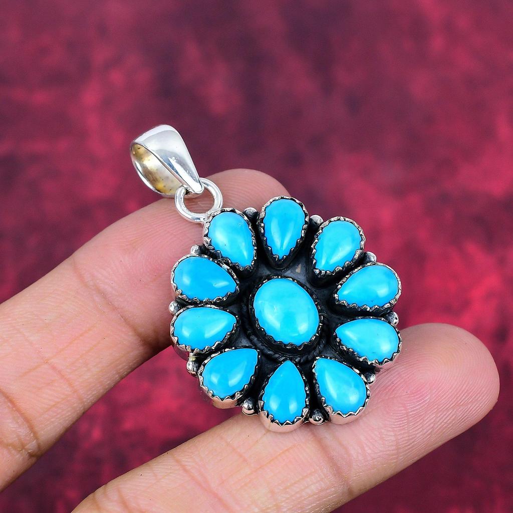 Pendentif en argent sterling massif 925 avec turquoise endormie, bijou fait main en pierres précieuses, cadeau pour femme, pendentif neuf