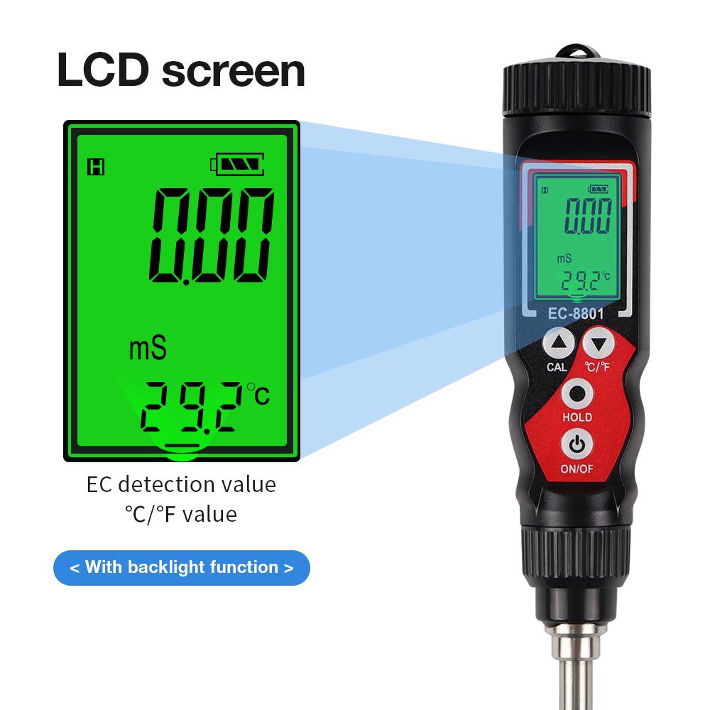 EC Soil Detector Digital EC Temperature Soil Tester 0.00-10.00 MS/cm Electrical Conductivity Soil Meter for Potted Plants Garden