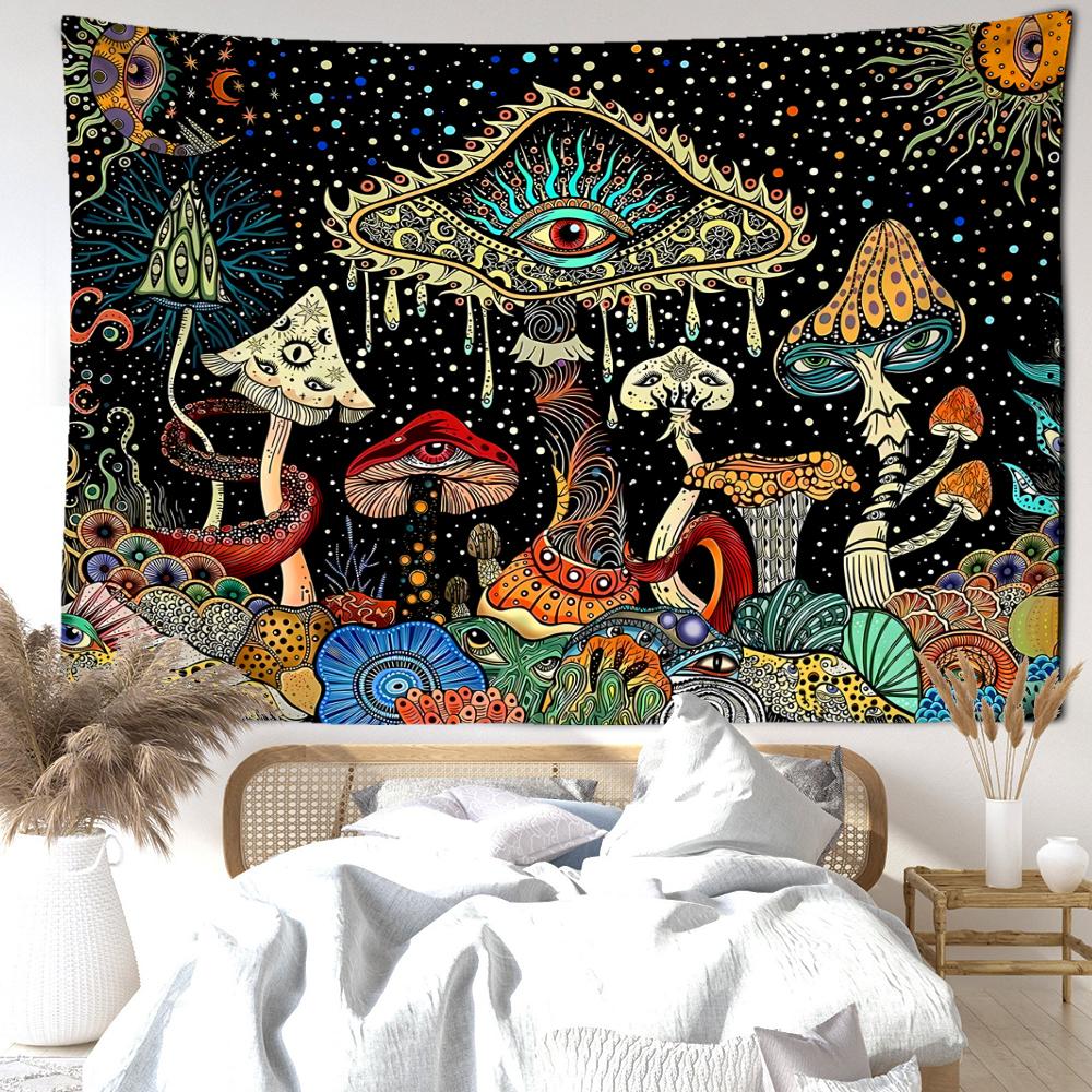 Colorful Eyes Mushroom Forest Tapestry Wall Hanging Hippie Tapiz Fantasy Abstract Art Bedroom Living Room Home Decor