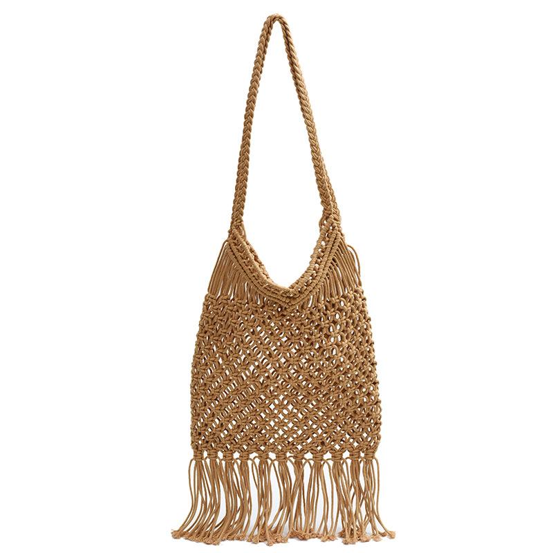 Hollow Cotton Thread Woven Bag 2025 New Single Shoulder Tassel Straw Bag Vacation Wind Beach Bag Versatile Underarm Women's Bag