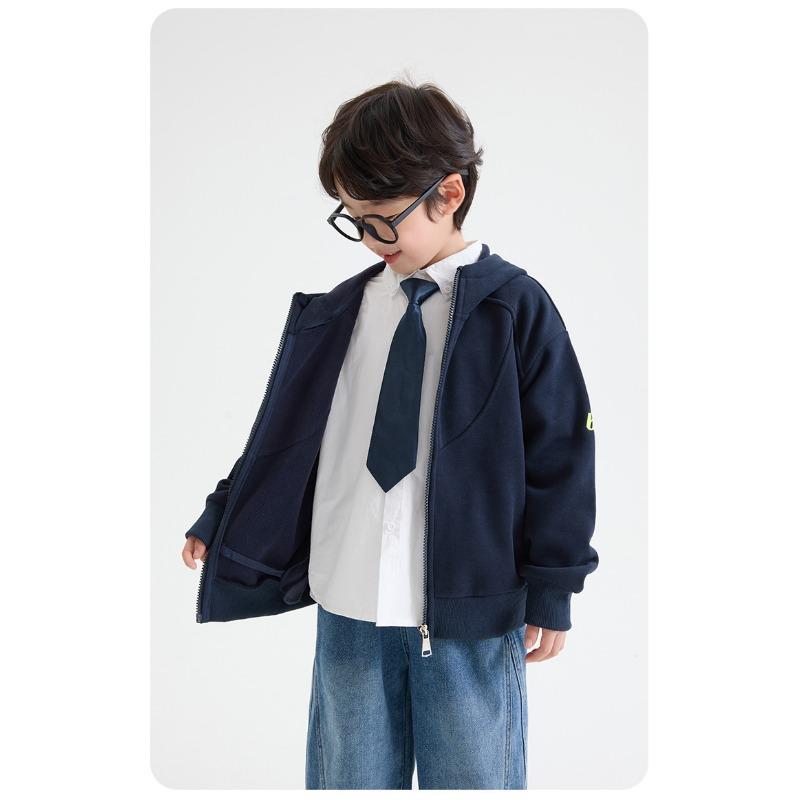 Boys Fleece Lined Hooded Zip Up Cardigan Warm Kids Outerwear Coat