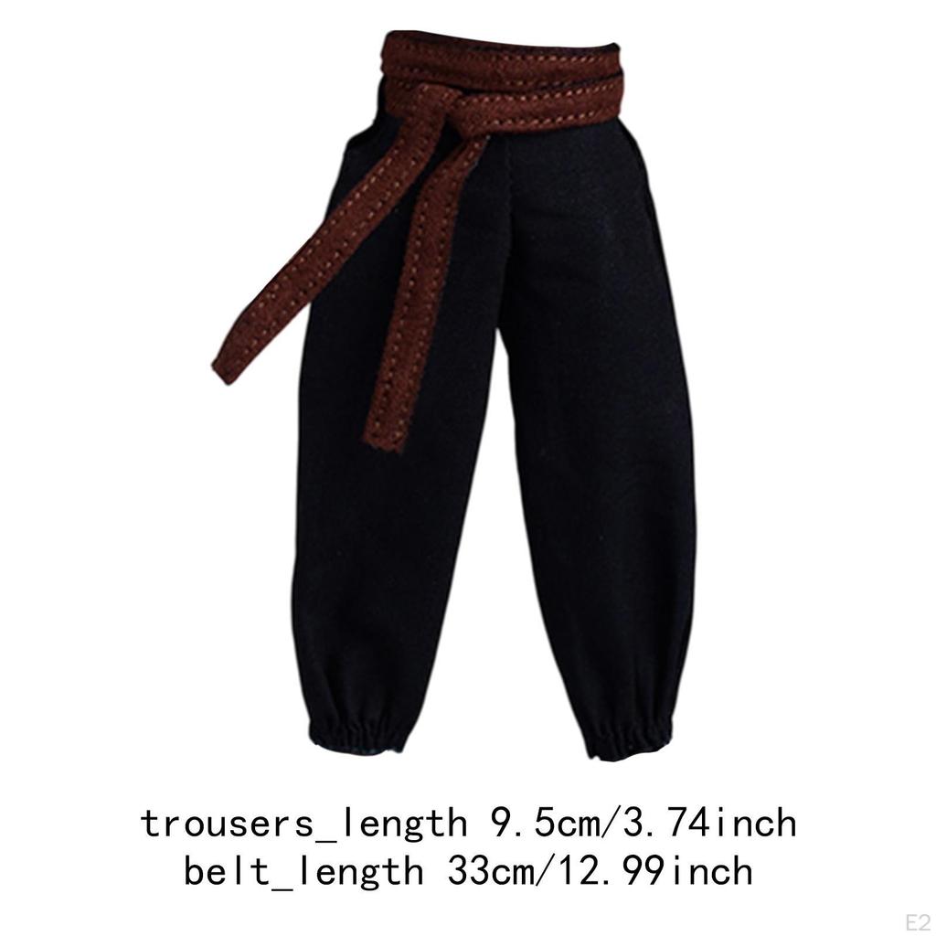1/12 Male Doll Pants with Belt Casual Dress Up Loose Trousers Mini Long Pant for 6 Inch Action