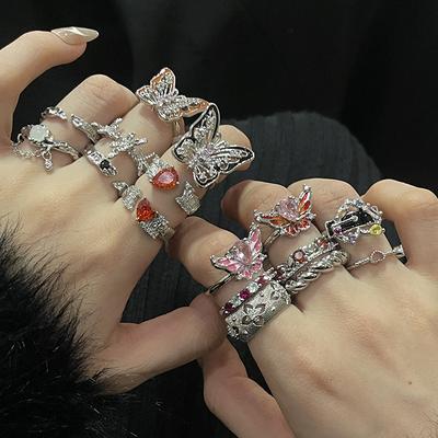 High-End Light Luxury Butterfly Drop Glaze Niche Open Ring Female Cold Wind Temperament Spice Girl Fashion Index Finger Ring