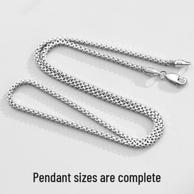 Men's Trendy Thick 925 Sterling Silver Clavicle Chain Necklace - White Gold Plated, No Pendant