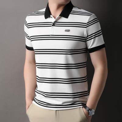 Striped Polo Shirt Men'S Short-Sleeved Lapel Neck Loose Pullover High-End Breathable Non-Ironing Bottoming Shirt