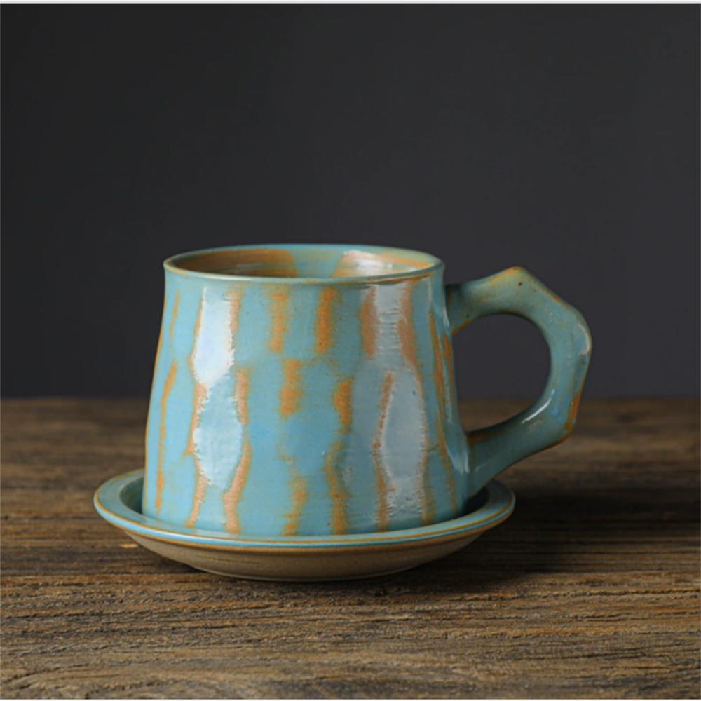 1X Japanese Style Creative Retro Ceramic Coffee Cup Mugs Saucer Set Tea Coarse Coffee Milk Cups Mug