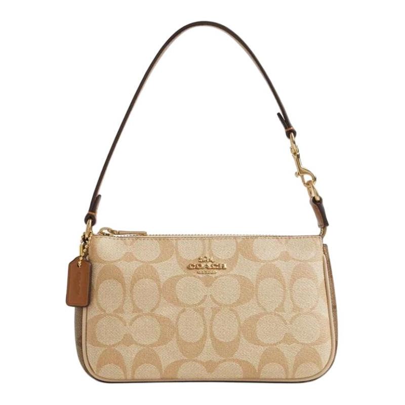 COACH shoulder bag Nolita 19 classic old flower print retro zipper PVC with leather armpit mahjong hand-held small size women's dark khaki color