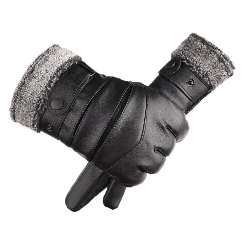 Winter cycling leather gloves warm fleece women's touch screen men's motorcycle winter gloves thickened windproof