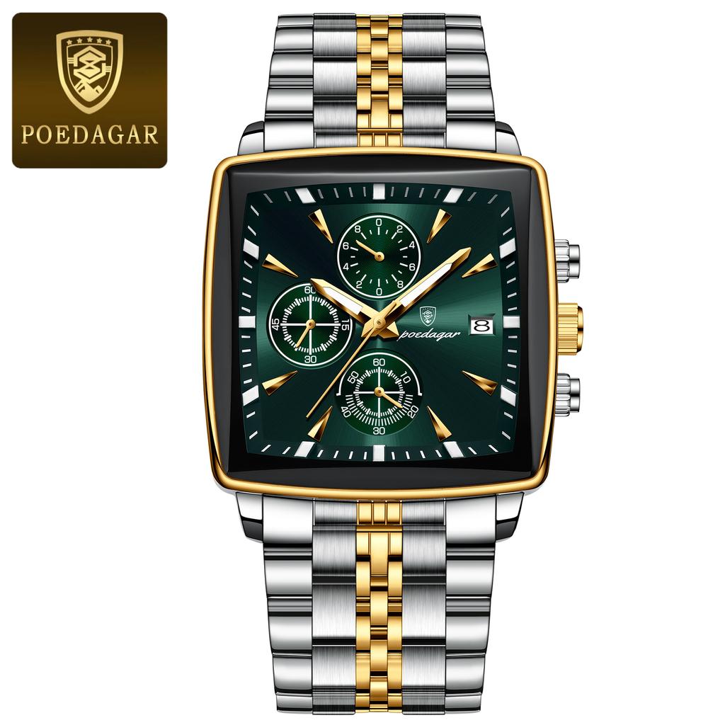 POEDAGAR Top Luxury Male Wristwatch Waterproof Luminous Stainless Steel Men Watch Chronograph Date Business Quartz Men's Watches