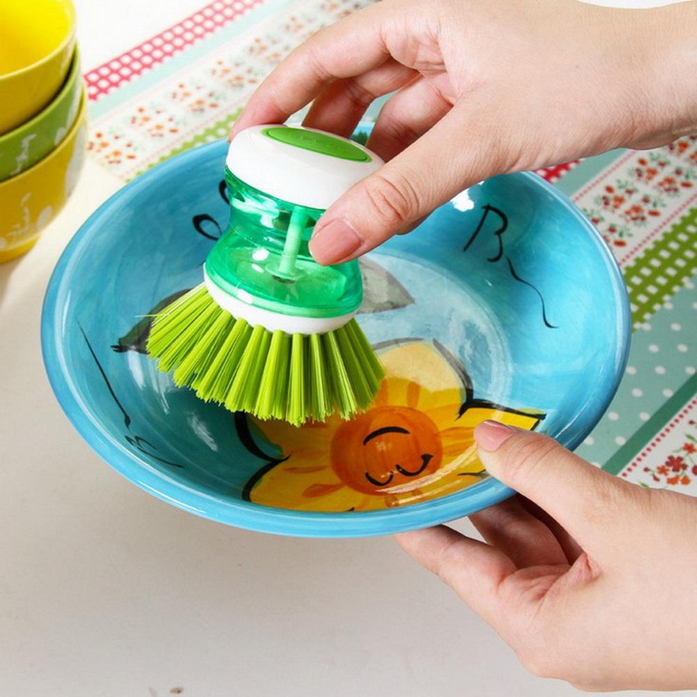 Brosse à vaisselle automatique créative avec tasse de stockage de liquide vaisselle, brosses de nettoyage en plastique pour chaudière de cuisine