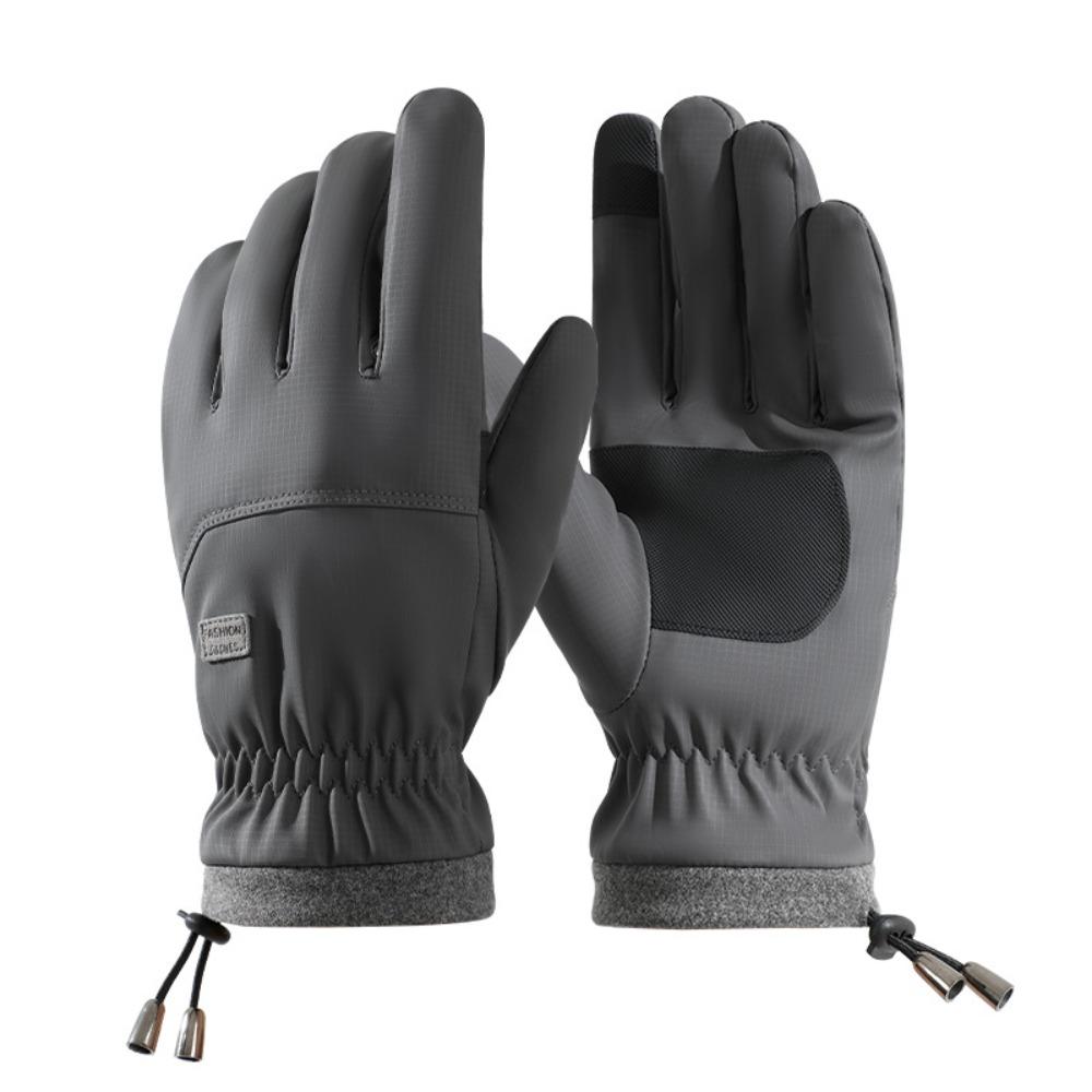 PP Cotton Male Anti-cold Mittens Drawstring Rope Plush Thickened Gloves Waterproof Mittens Cycling