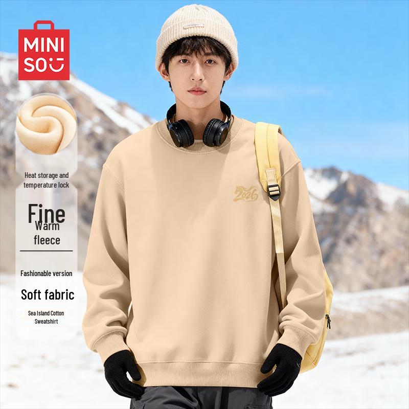 MINISO Men's American Style Fleece-lined Round Neck Sweatshirt