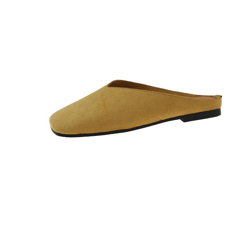Baotou Half Slippers for Women To Wear Autumn and Winter New Niche Square Head Velvet Casual Versatile Soft-soled Muller Shoes