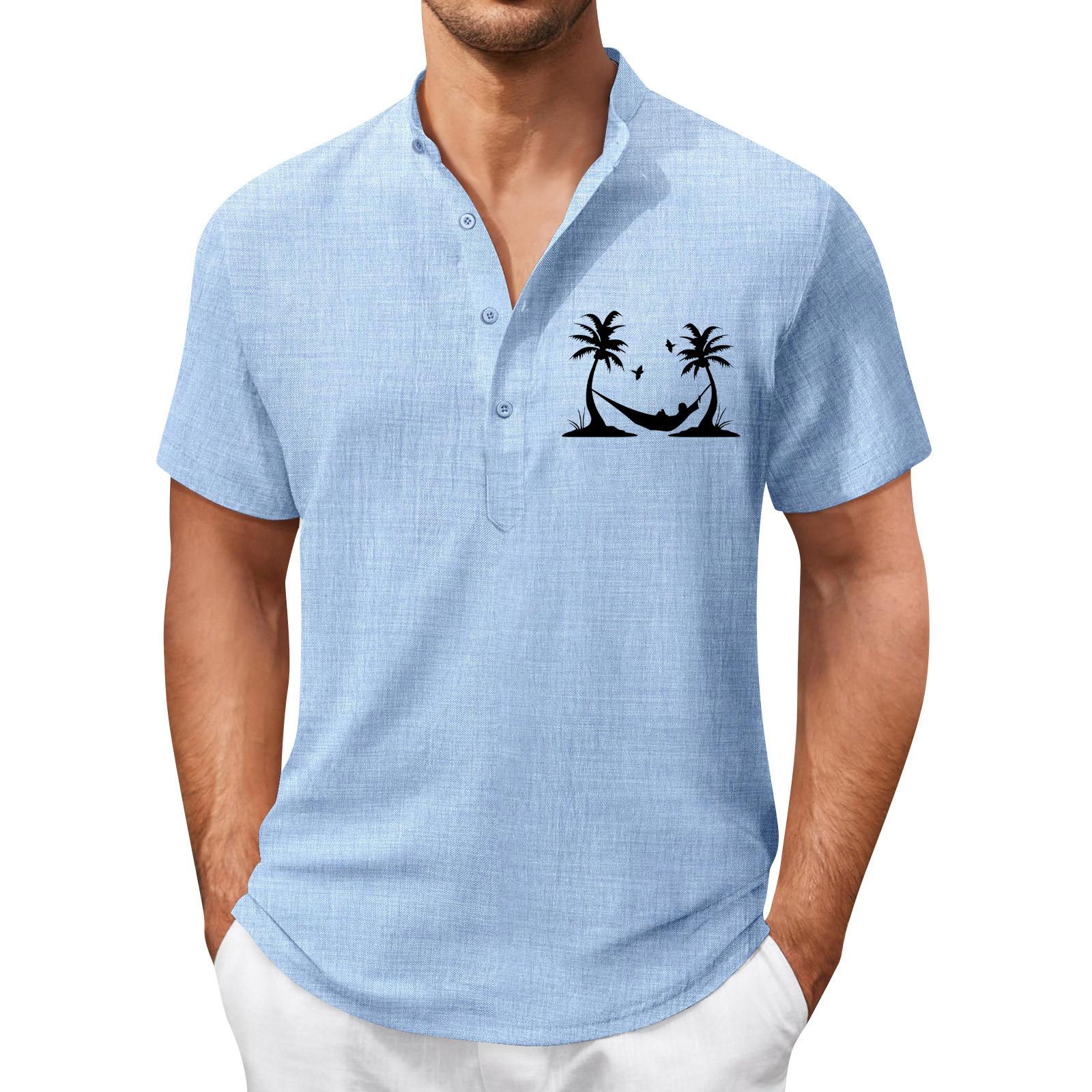 

Мужская летняя рубашка в стиле ретро с 4 пуговицами, открытой планкой и короткими рукавами, топ XL